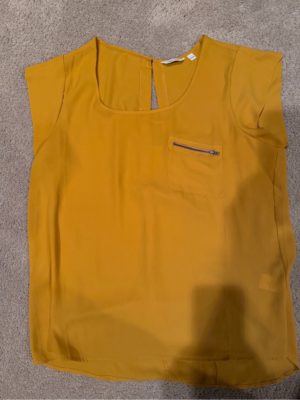 Reitmans Mustard Short Sleeve Zip Pocket Blouse